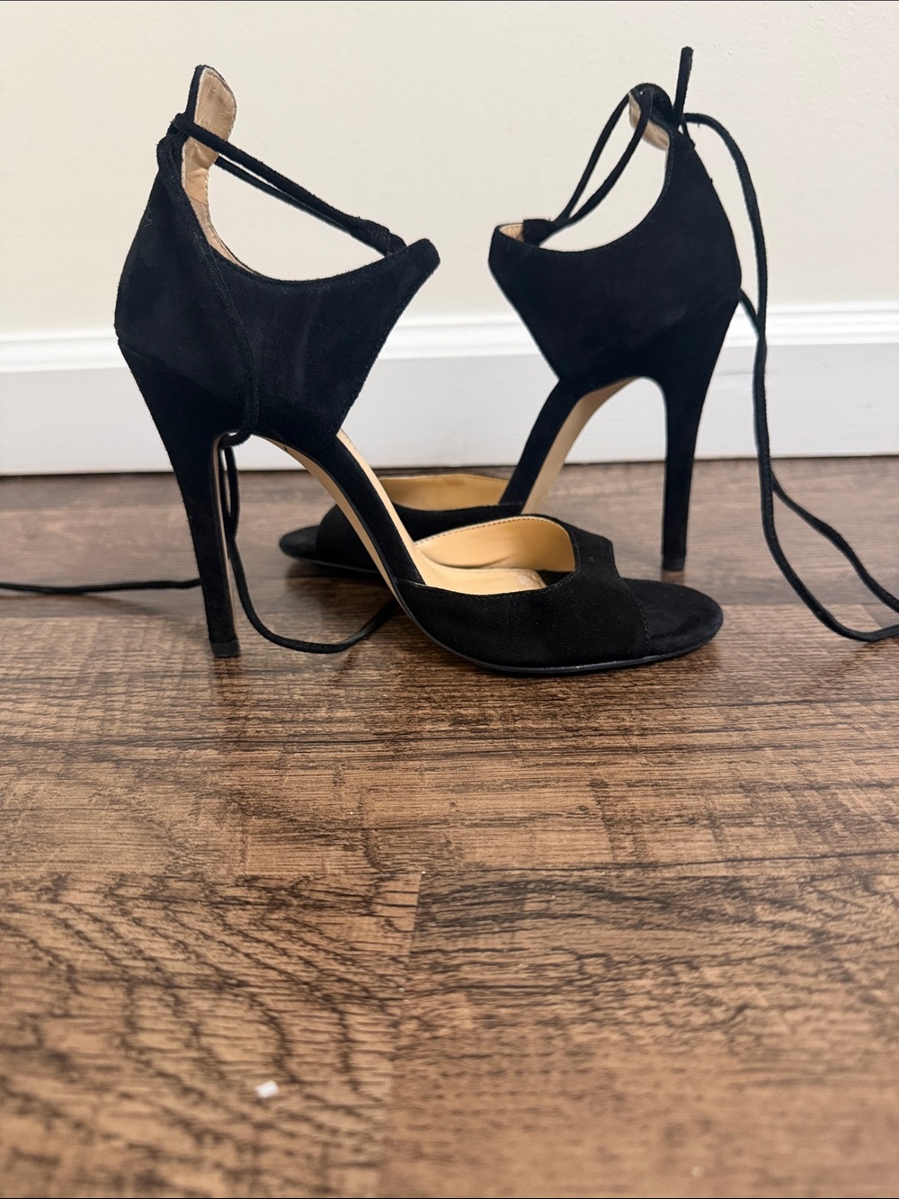 Ivanka Trump Black Suede Lace-Up Stiletto Heels